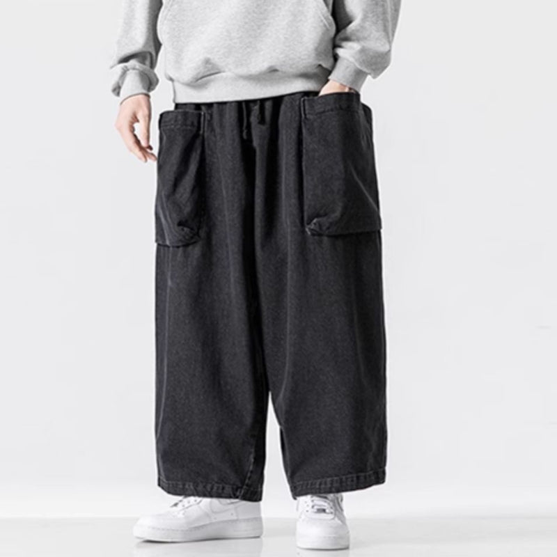 Javier - Pantalones vaqueros anchos de estilo retro japonés con corte holgado y bolsillos grandes