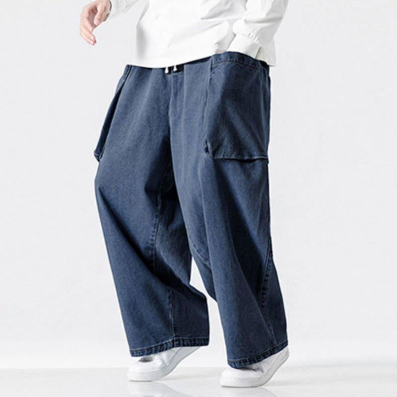 Javier - Pantalones vaqueros anchos de estilo retro japonés con corte holgado y bolsillos grandes