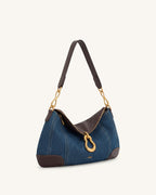 Jayla Metal Pendant Embellished Shoulder Bag - Blue Denim
