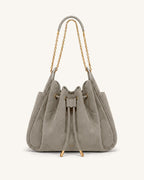 Rowan Faux Suede Quilted Chain Bucket Bag - Gray
