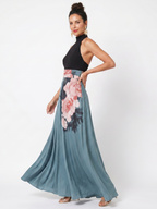 Olympas | Vestido Maxi de Saia Floral com Corpo Halter
