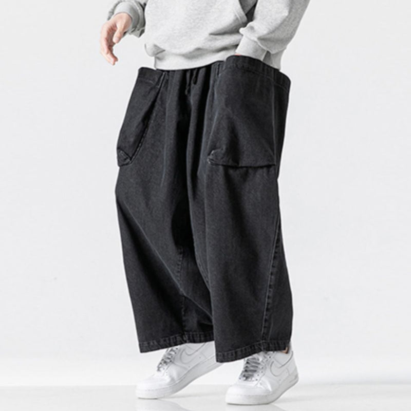 Javier - Pantalones vaqueros anchos de estilo retro japonés con corte holgado y bolsillos grandes