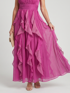 Orea | Vestido Maxi com Decote Alto e Camadas de Volantes