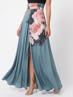 Olympas | Vestido Maxi de Saia Floral com Corpo Halter