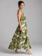 Olivia | Vestido Midi de Impressão Abstrata com Cintura Fruncida