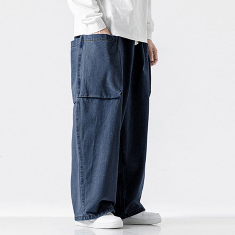 Javier - Pantalones vaqueros anchos de estilo retro japonés con corte holgado y bolsillos grandes