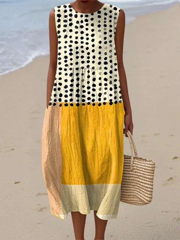 Cecilia | Vestido midi de bloques de color con lunares