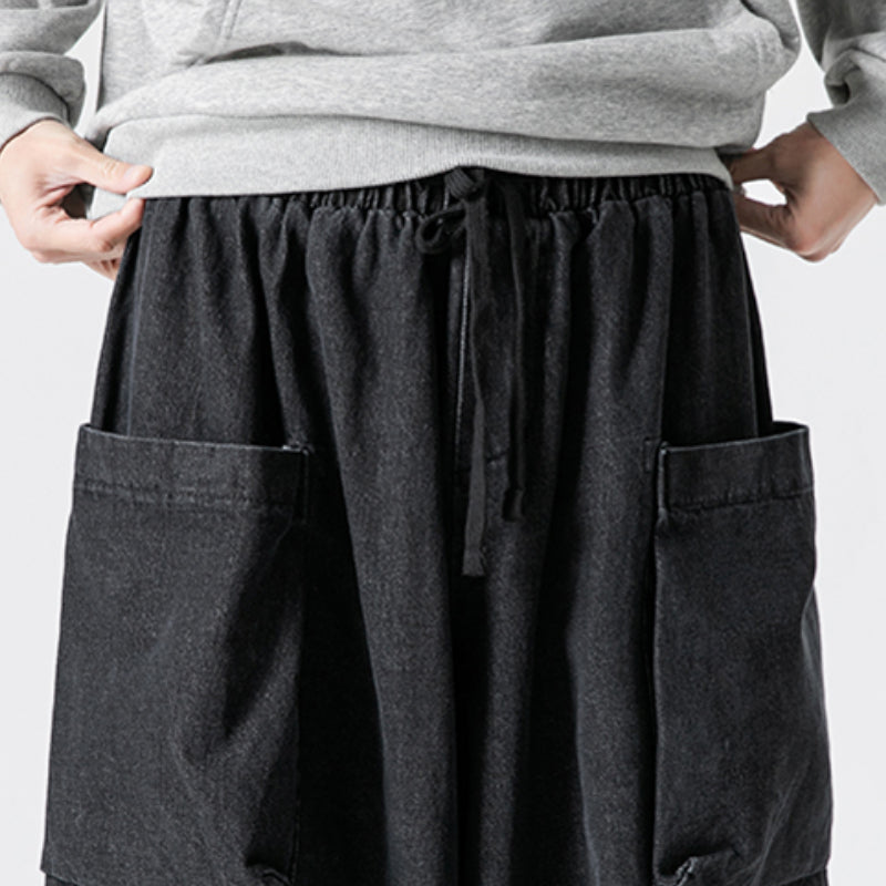 Javier - Pantalones vaqueros anchos de estilo retro japonés con corte holgado y bolsillos grandes