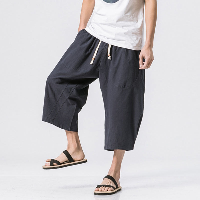 Marcos - Pantalones harem holgados de algodón y lino