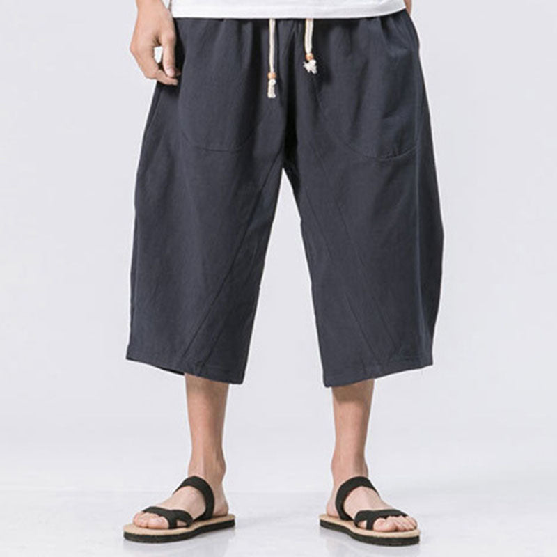 Marcos - Pantalones harem holgados de algodón y lino