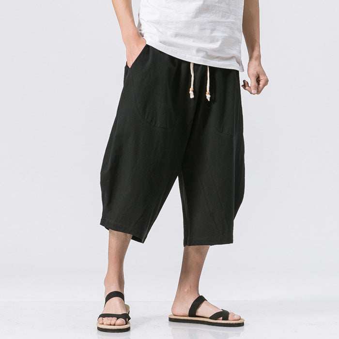 Marcos - Pantalones harem holgados de algodón y lino