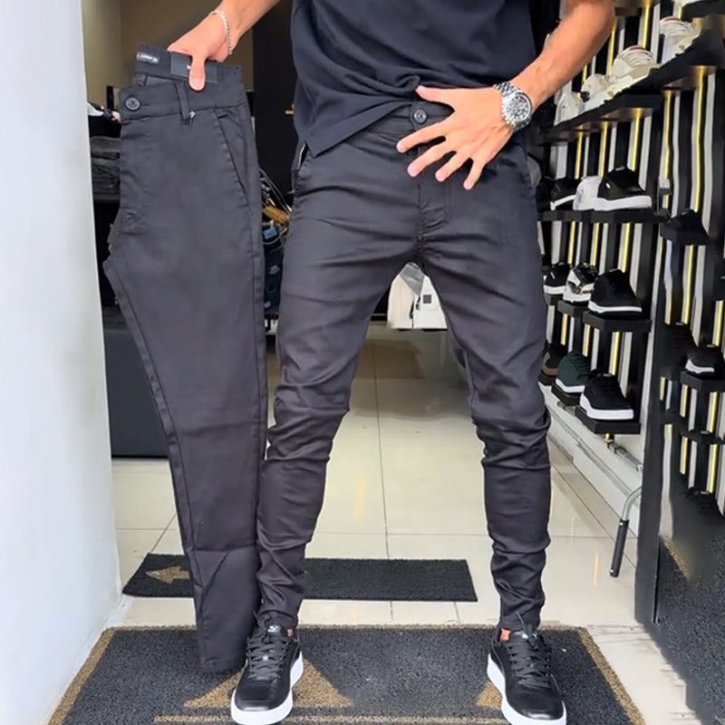 Pantalones informales de corte ajustado para hombre, de color liso (50 % de descuento)
