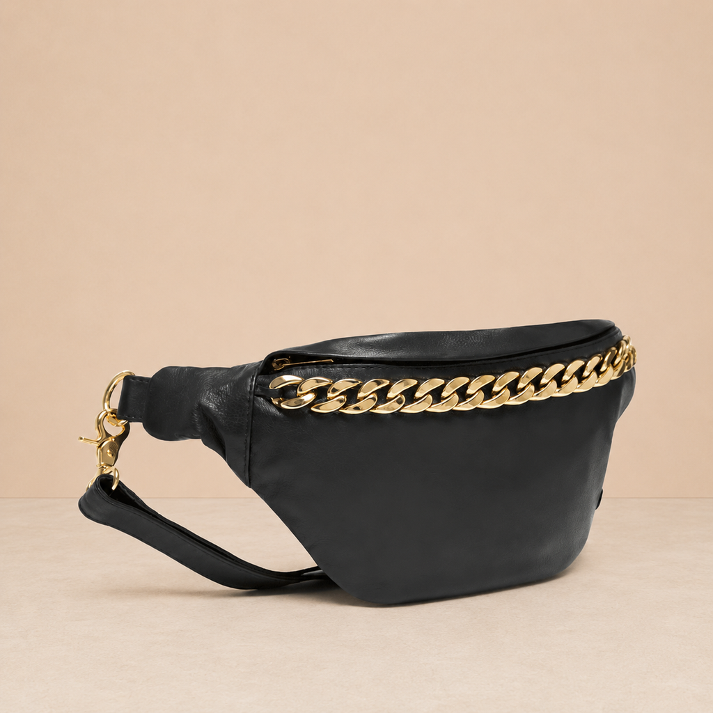 Riñonera NEGRO / DORADO en piel suave