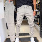 Pantalones informales de corte ajustado para hombre, de color liso (50 % de descuento)