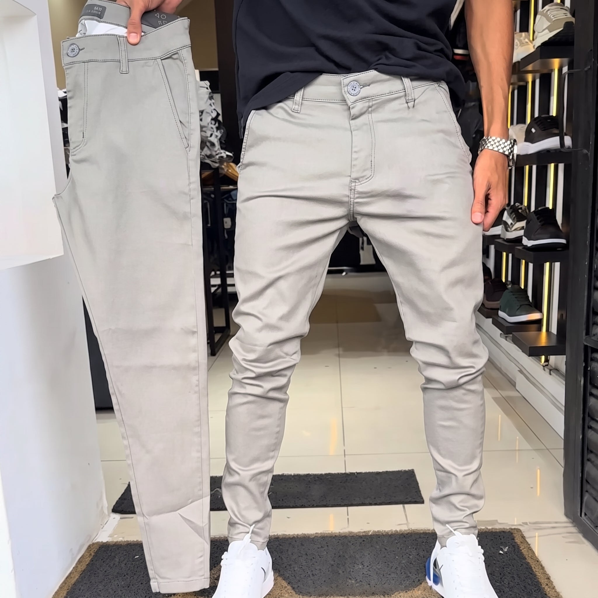 Pantalones informales de corte ajustado para hombre, de color liso (50 % de descuento)