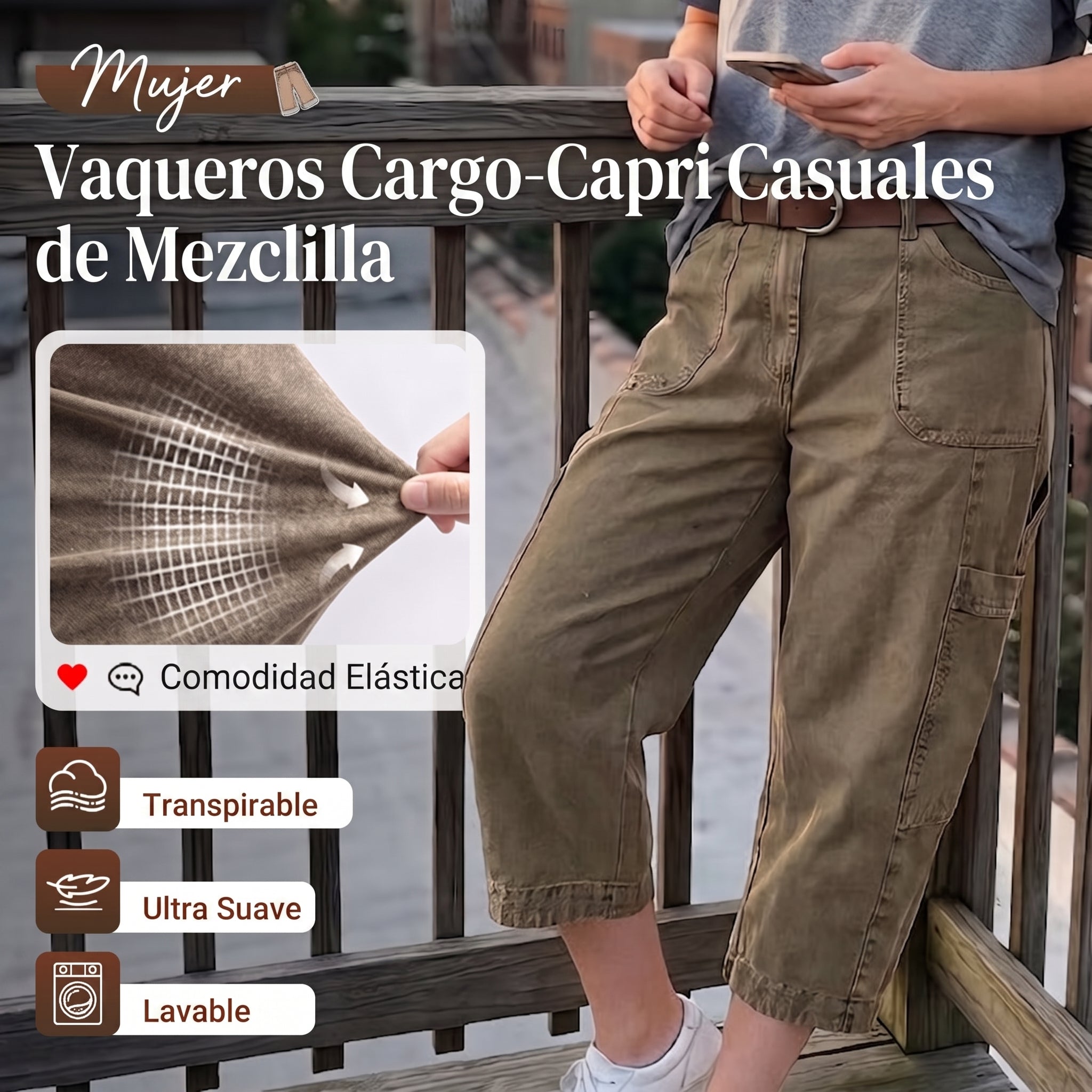 Elena | Pantalón Cargo de Tiro Alto Premium
