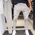 Pantalones informales de corte ajustado para hombre, de color liso (50 % de descuento)