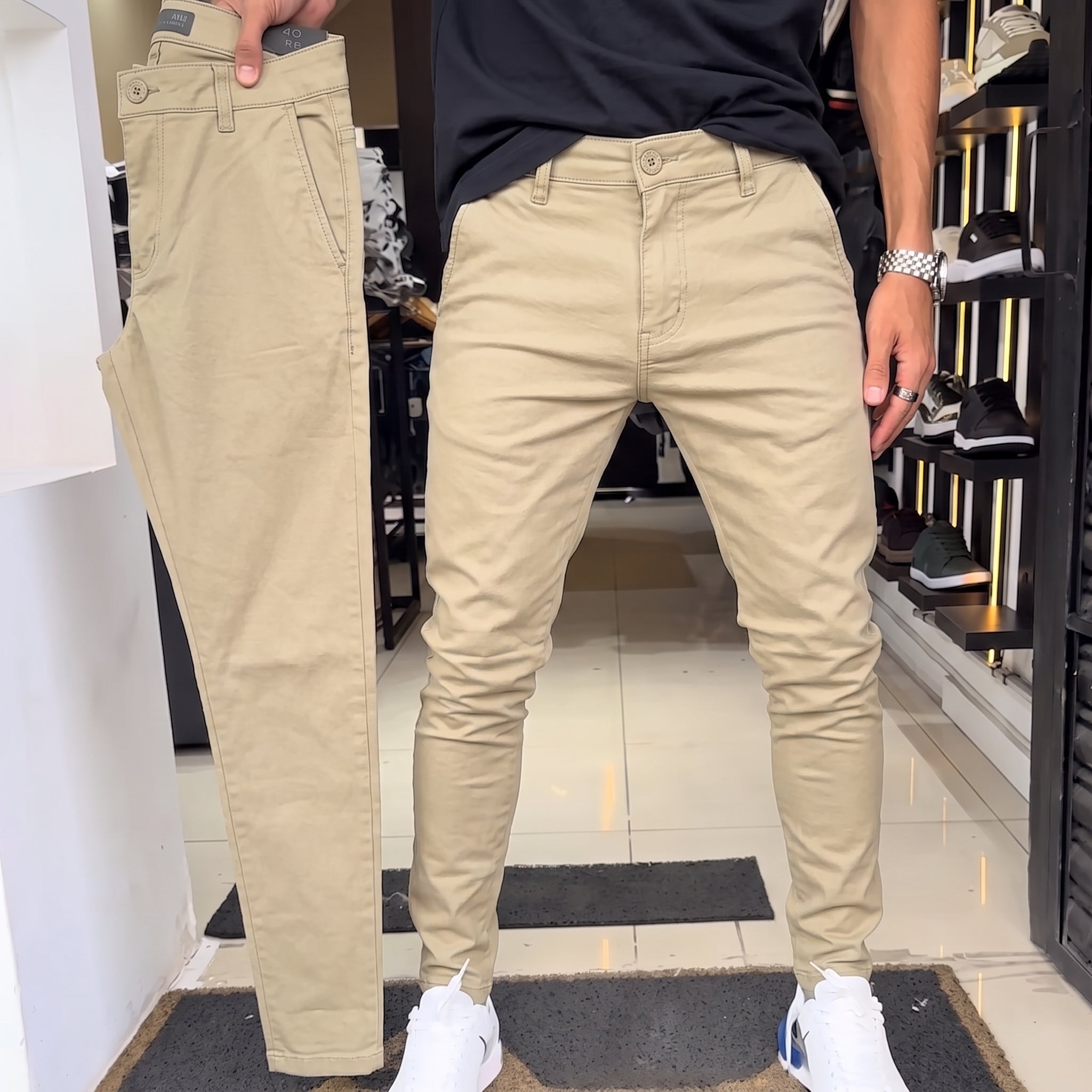 Pantalones informales de corte ajustado para hombre, de color liso (50 % de descuento)