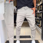 Pantalones informales de corte ajustado para hombre, de color liso (50 % de descuento)