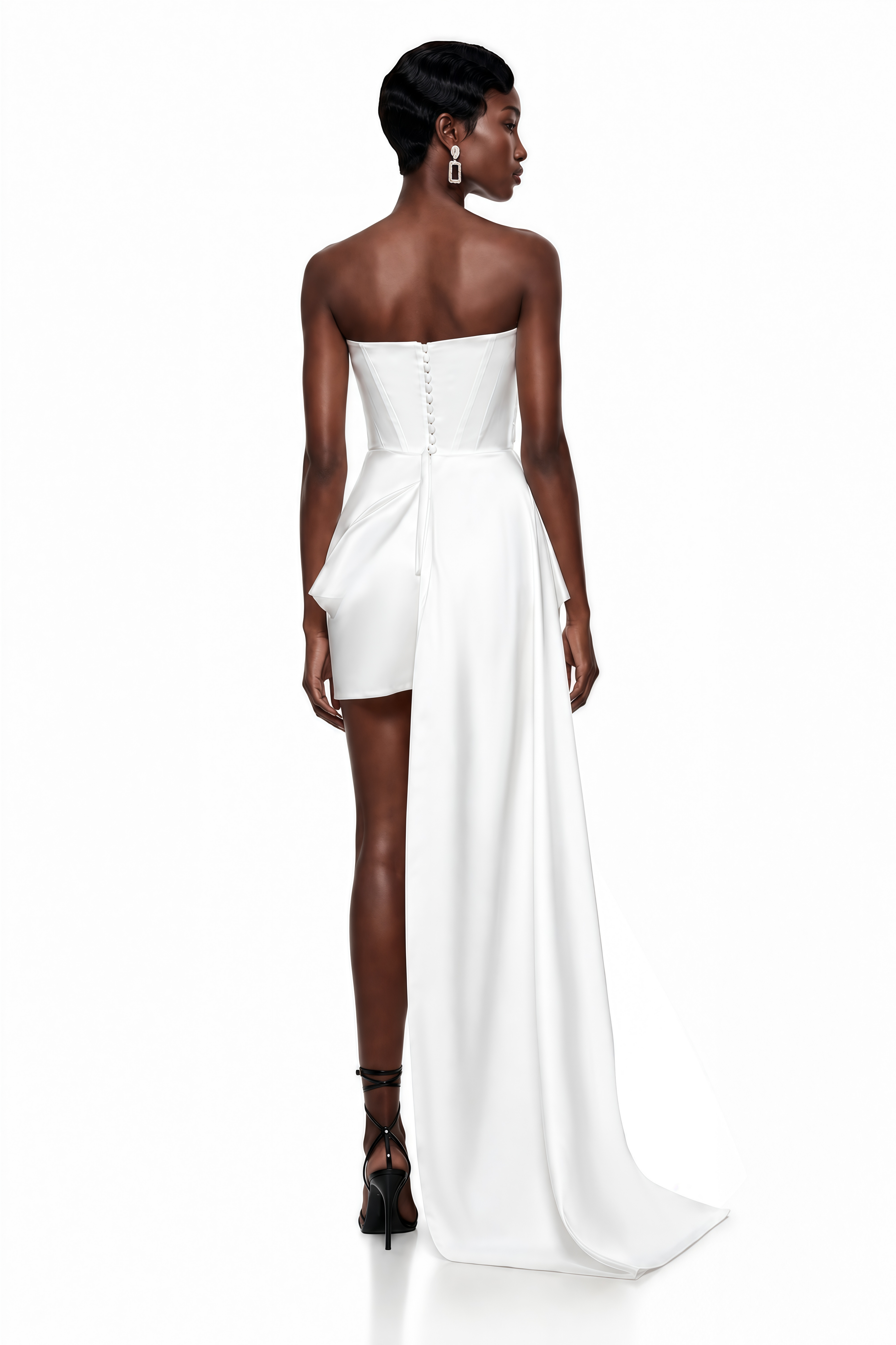 Gizem Vestido corto asimétrico fruncido blanco