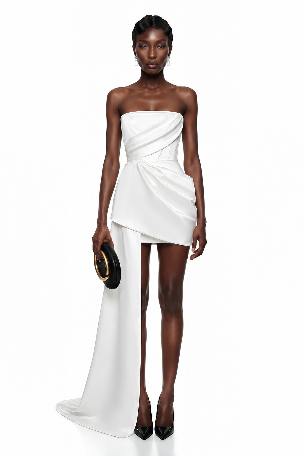 Gizem Vestido corto asimétrico fruncido blanco
