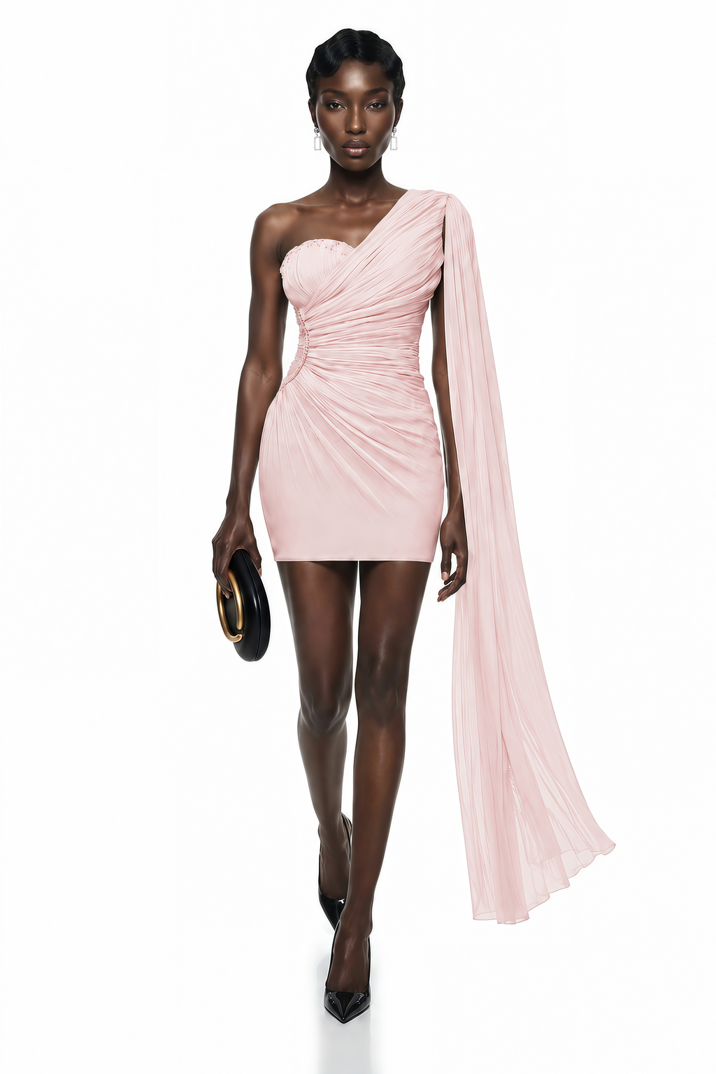 Katrin vestido mini rosa de un solo hombro fruncido