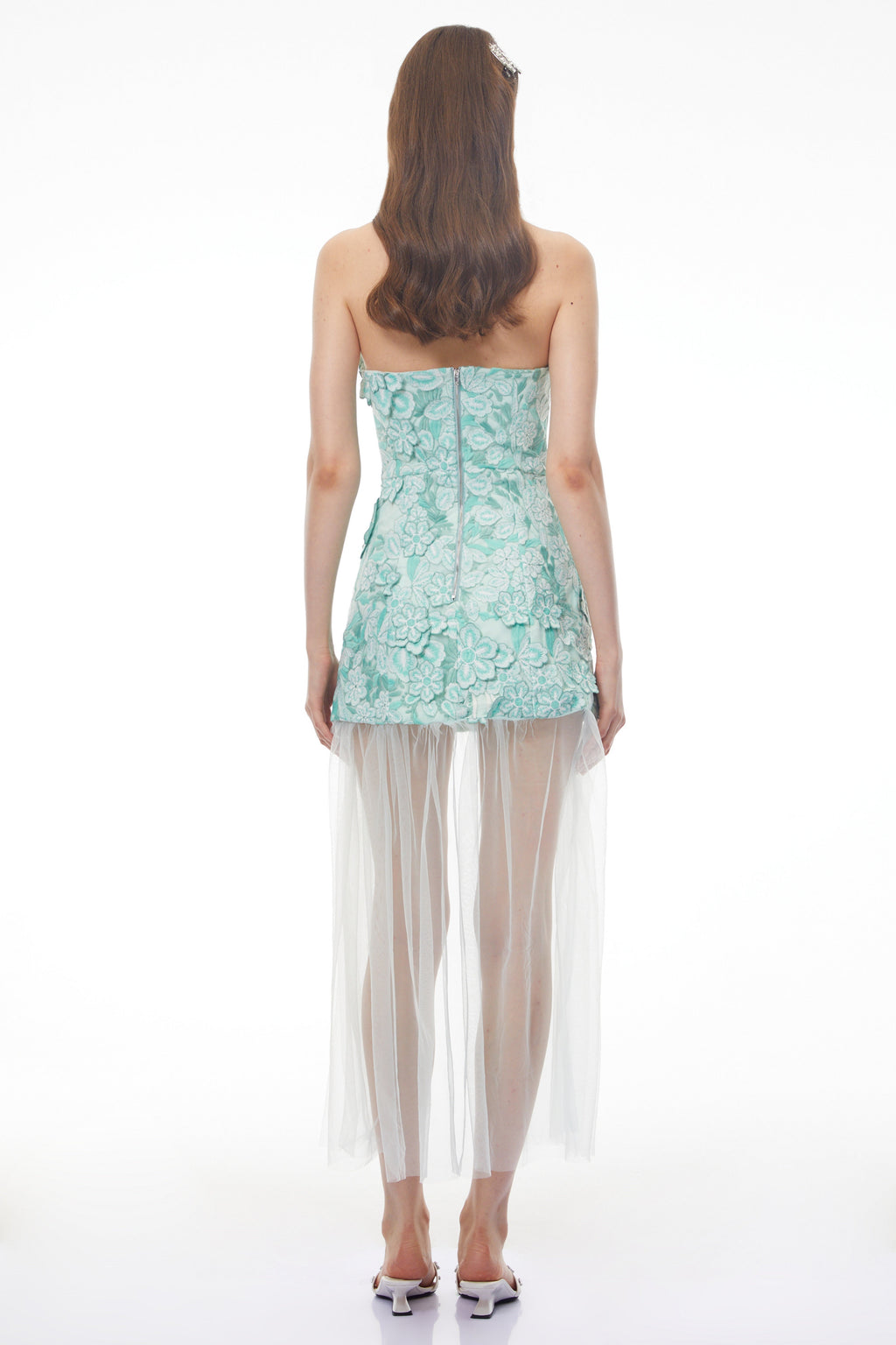 Mikaere Verde Vestido Maxi con Hombros Descubiertos y Flores en 3D