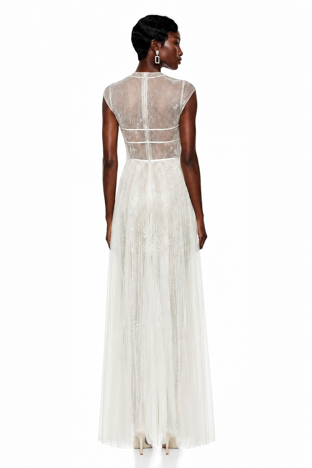 Vestido midi de tul crema semitransparente Mila