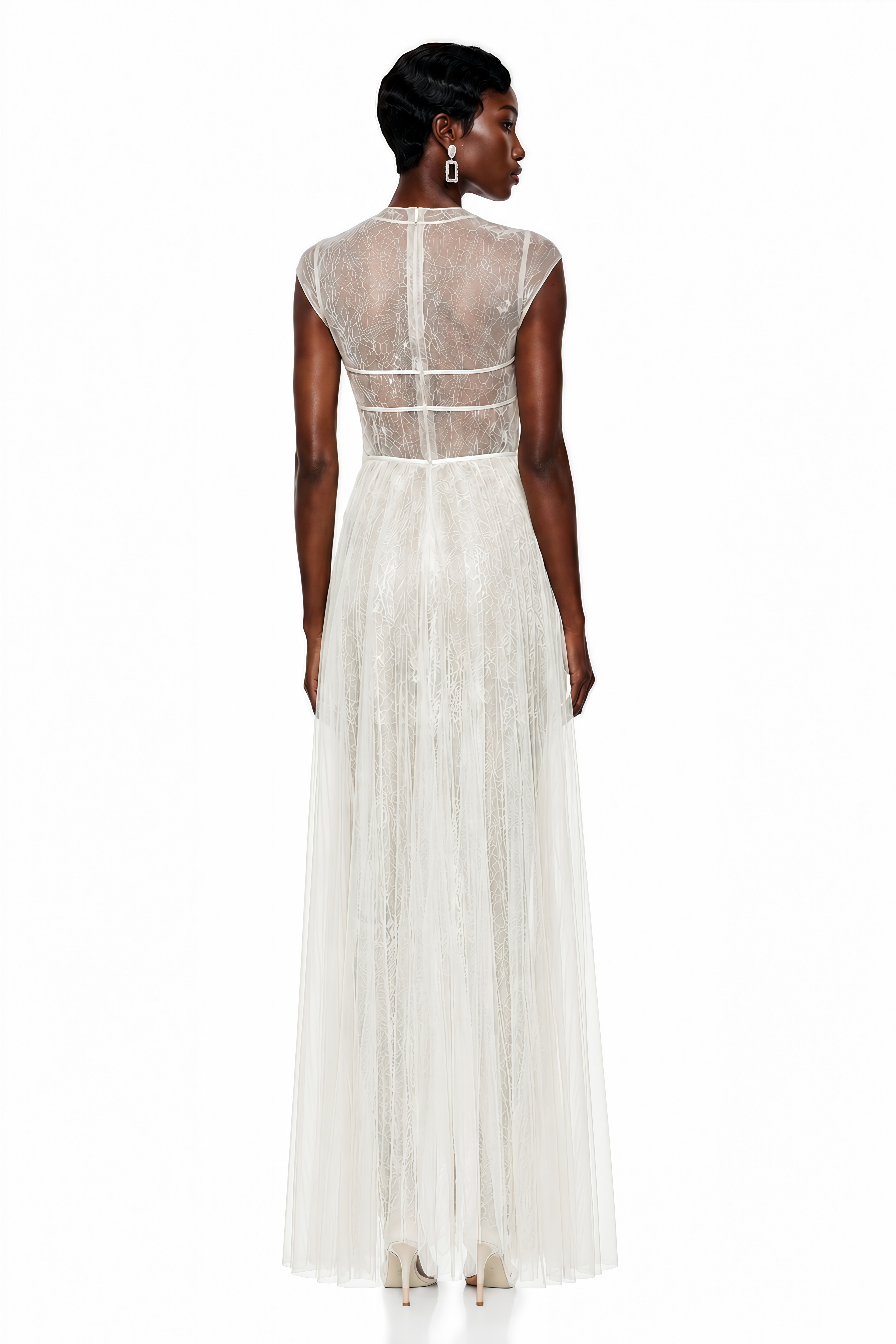 Vestido midi de tul crema semitransparente Mila