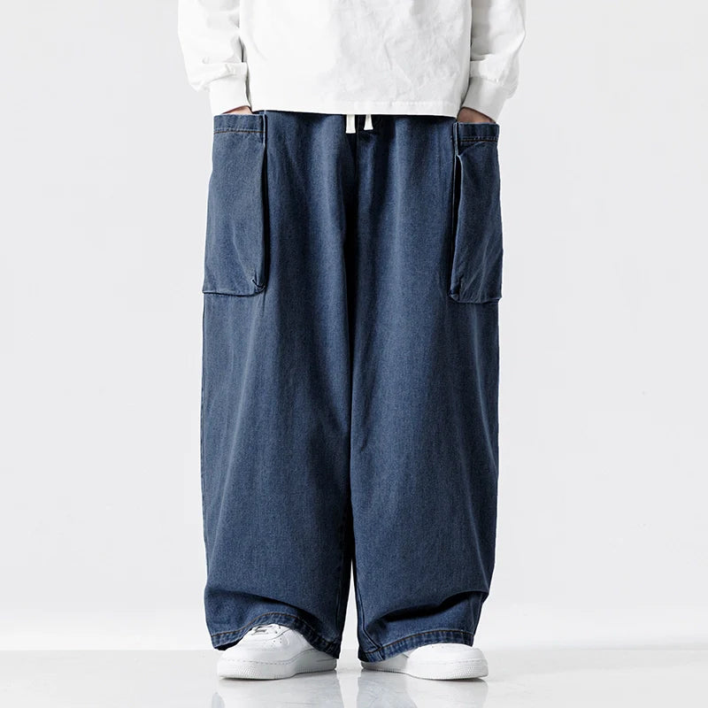 Javier - Pantalones vaqueros anchos de estilo retro japonés con corte holgado y bolsillos grandes