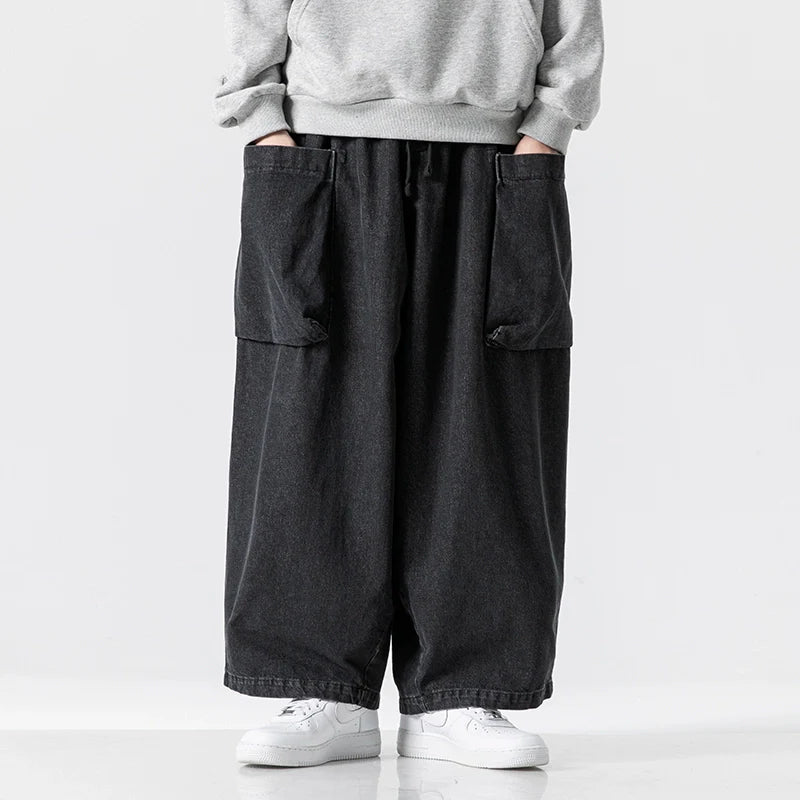 Javier - Pantalones vaqueros anchos de estilo retro japonés con corte holgado y bolsillos grandes