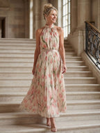 Aurelle | Vestido Midi Floral com Decote Halter