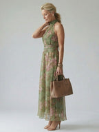 Mirelle | Vestido Midi com Decote Halter Fruncido