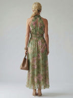 Mirelle | Vestido Midi com Decote Halter Fruncido