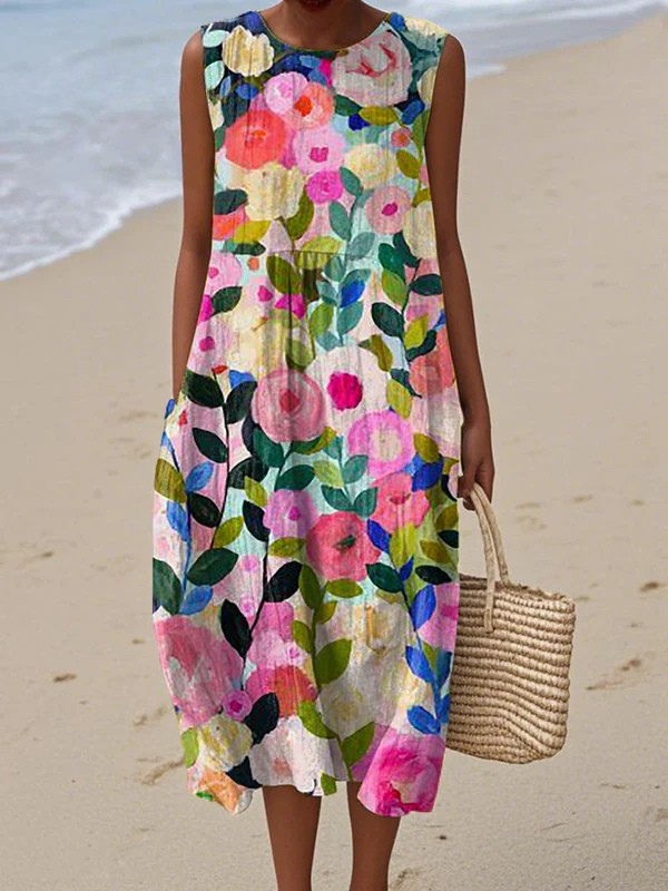 Sigrid | Vestido midi estampado floral de mezcla de algodón