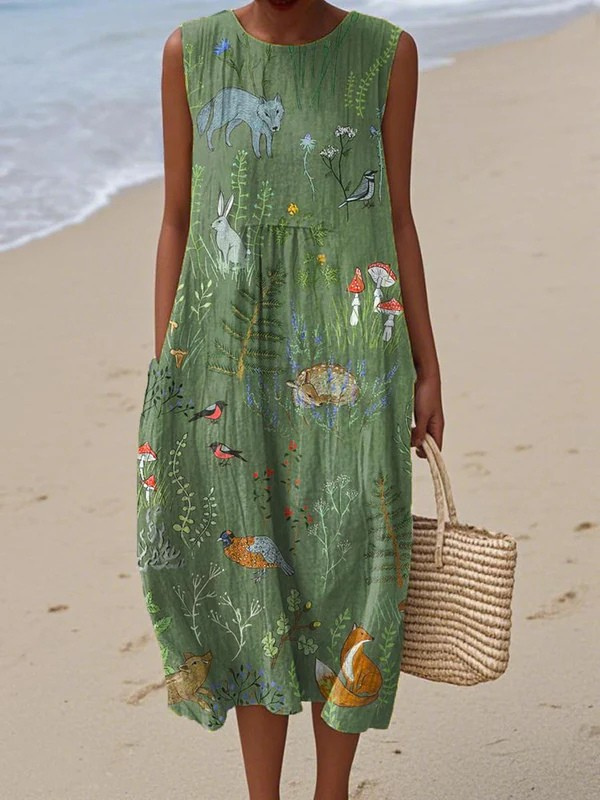 Melissa | Woodland Vestido Midi de Algodón - Verde
