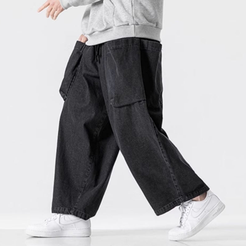 Javier - Pantalones vaqueros anchos de estilo retro japonés con corte holgado y bolsillos grandes