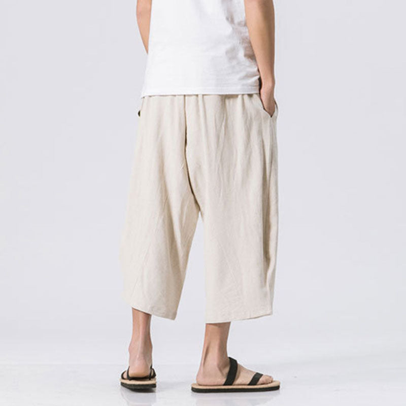 Marcos - Pantalones harem holgados de algodón y lino