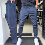 Pantalones informales de corte ajustado para hombre, de color liso (50 % de descuento)
