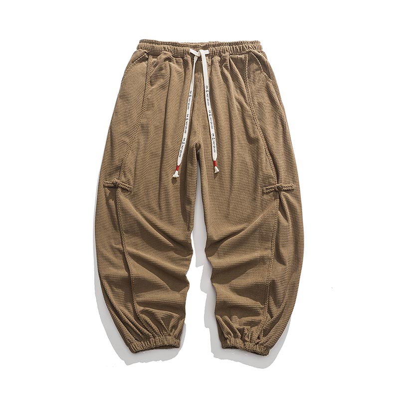 Rober - Pantalones harem informales de tejido de rombos con ribete de hebillas vintage