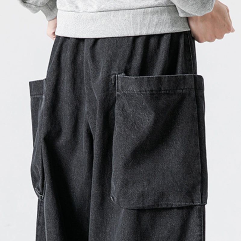 Javier - Pantalones vaqueros anchos de estilo retro japonés con corte holgado y bolsillos grandes