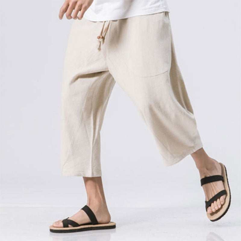 Marcos - Pantalones harem holgados de algodón y lino
