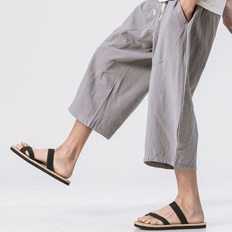 Marcos - Pantalones harem holgados de algodón y lino