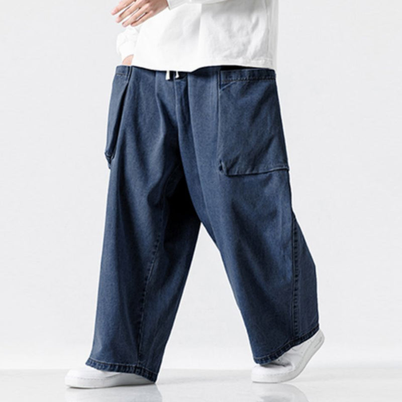 Javier - Pantalones vaqueros anchos de estilo retro japonés con corte holgado y bolsillos grandes