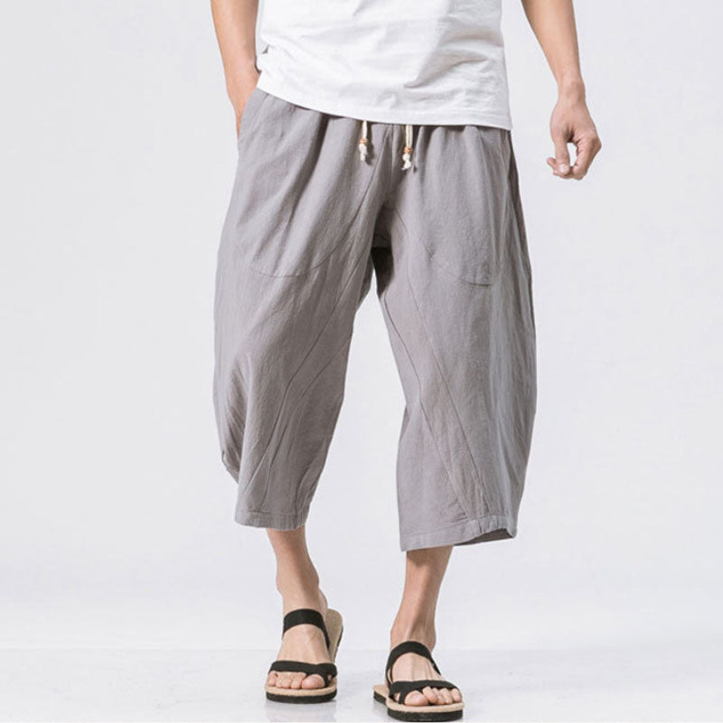 Marcos - Pantalones harem holgados de algodón y lino