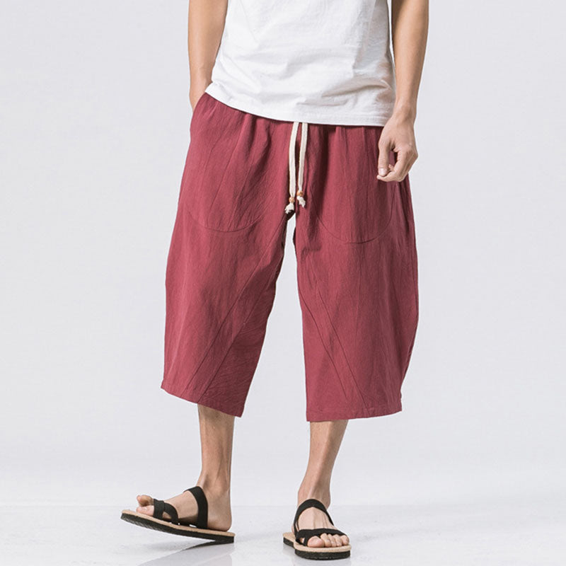 Marcos - Pantalones harem holgados de algodón y lino