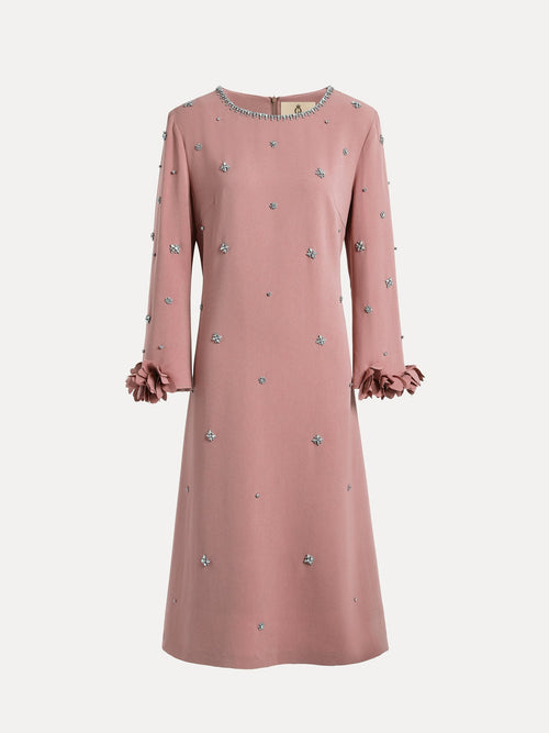 Bea - Vestido floral de corte en A con abalorios, confeccionado a mano