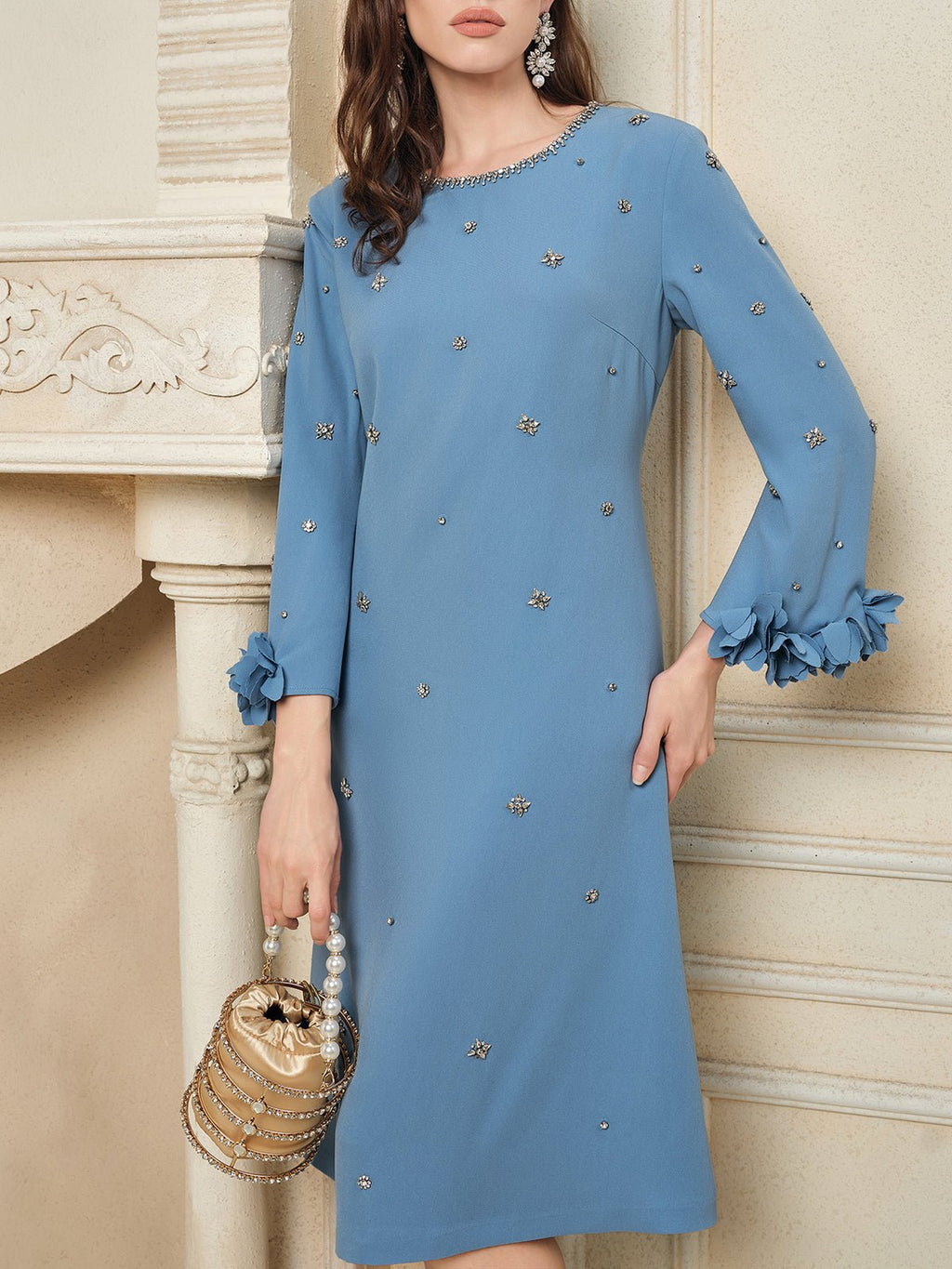Bea - Vestido floral de corte en A con abalorios, confeccionado a mano