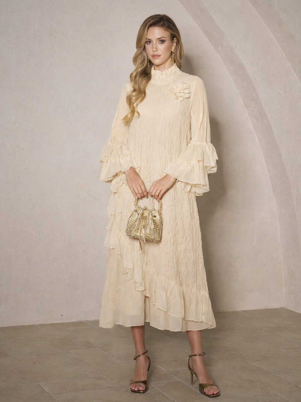 Monse - Vestido con volantes bordados y apliques florales