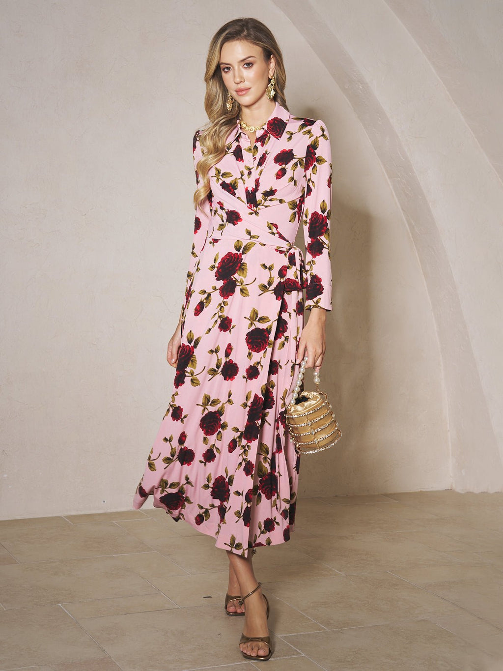 Raquel - Vestido de punto con estampado de rosas